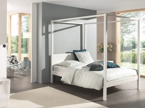 lit ado baldaquin 2 places blanc en bois