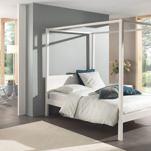 lit ado baldaquin 2 places blanc en bois