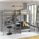 Lit mezzanine avec bureau et fauteuil BOSTON Gris lit pour ado gain de place