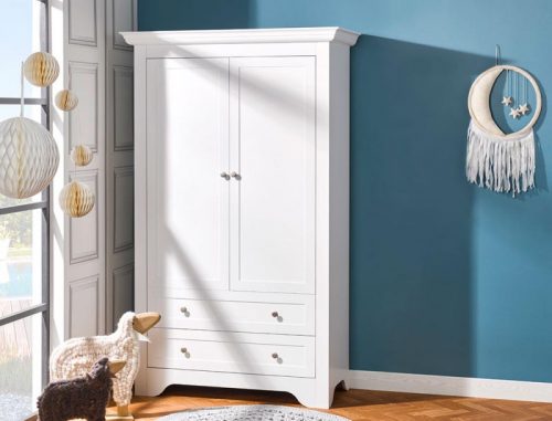 armoire 2 portes avec 2 tiroirs pour chambre d'enfant et de bébé vintage blanc