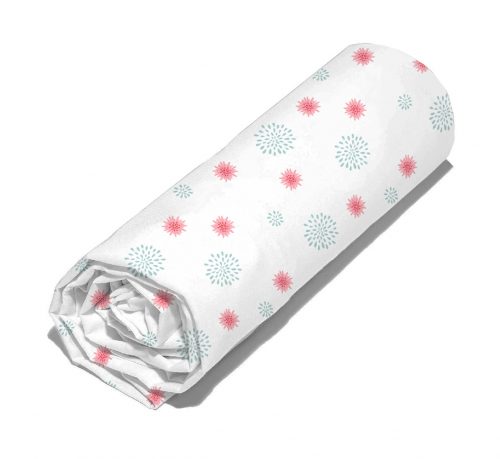 drap housse gris fleurs bleu et rose