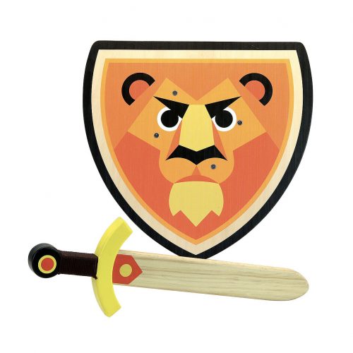 Set bouclier et épée en bois lion