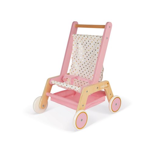 Poussette pour poupée en bois et tissu