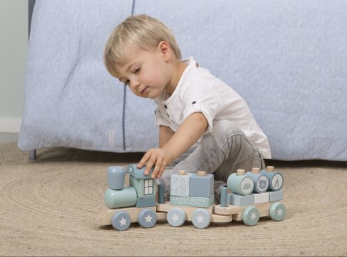 Train en bois avec blocs BLEU