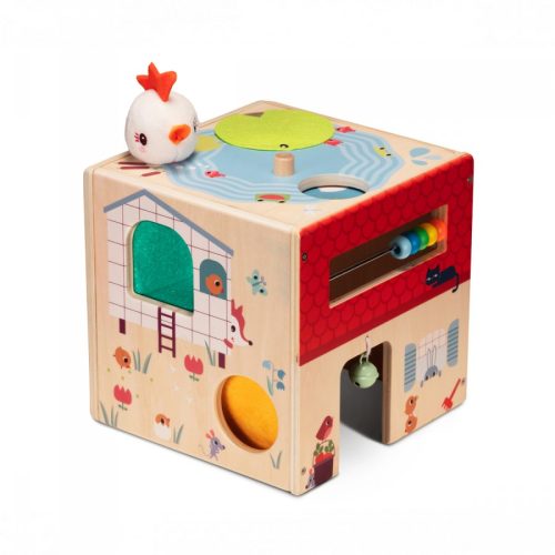 Cube d'activité en bois ferme jeu de motricité et de dextérité revendeur lilliputiens magasin de jouets en bois et montessori à st pierre 97410 livraison la réunion 974