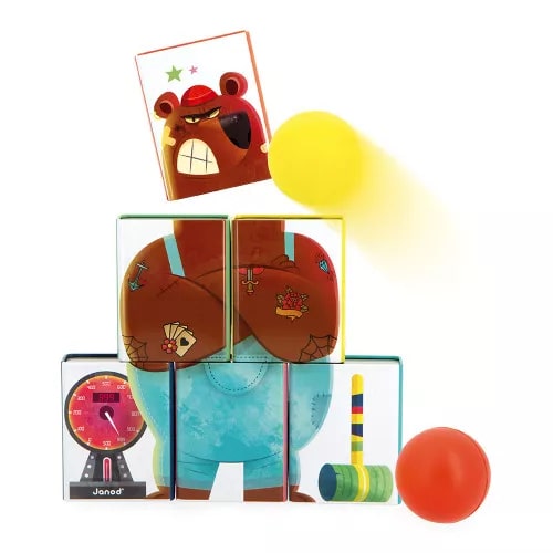 Chamboule tout Monsieur OURS APPLEPOP jeu de chamboule tout jeu anniversaire marque JANOD magasin de jouets à st pierre 97410 livraison la réunion 974