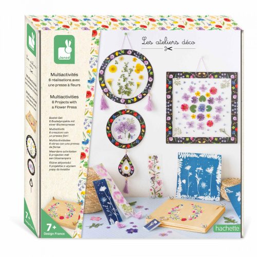 Coffret Multiactivités 6 réalisations avec une presse à fleurs loisirs créatifs peinture 3D revendeur JANOD magasin de jouets en bois à st pierre 97410 livraison LA REUNION 974