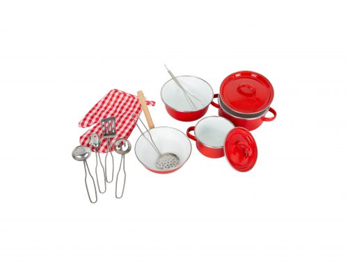 Batterie de cuisine rouge en métal pour cuisine d'enfant jouet