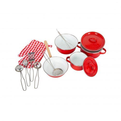 Batterie de cuisine rouge en métal pour cuisine d'enfant jouet