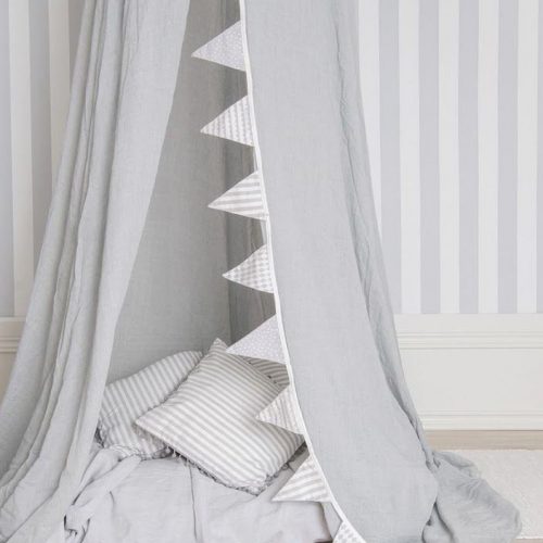 Ciel de lit GRIS CLAIR EN TISSU RECYCLE