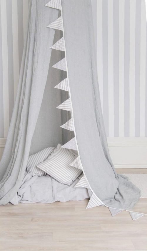 Ciel de lit GRIS CLAIR EN TISSU RECYCLE