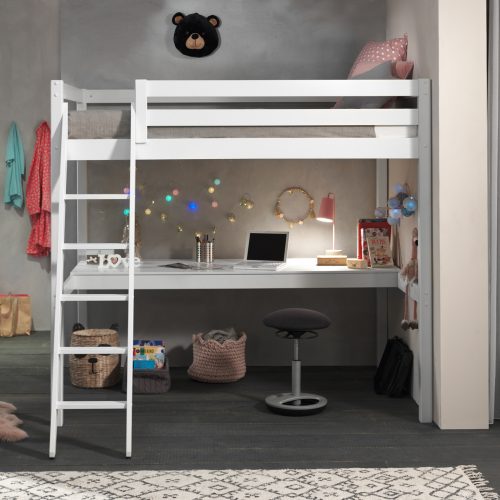 Lit Ado 2 places avec bureau FINLANDE Blanc