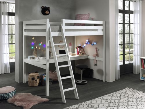 Lit Ado 2 places avec bureau FINLANDE Blanc en bois massif