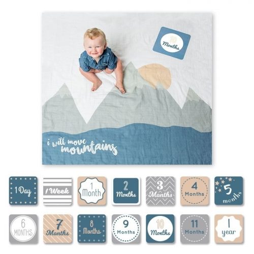 Lange en coton & cartes naissance "I will move mountains"