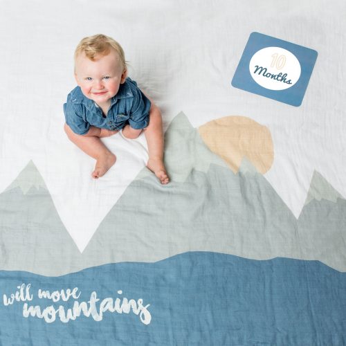 idée cadeau de naissance pour garçons Lange en coton & cartes naissance "I will move mountains"