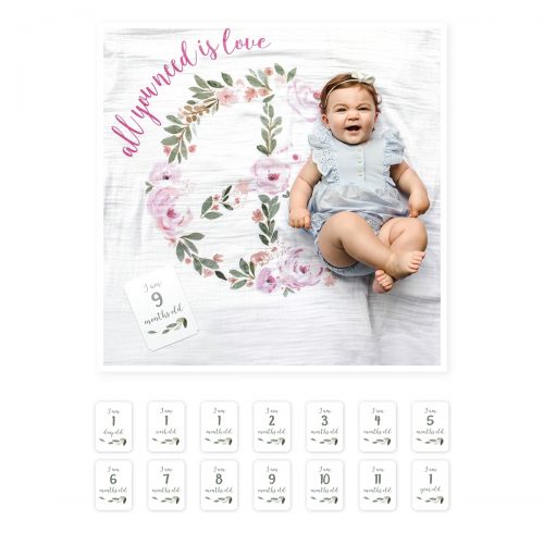 Lange en coton & cartes naissance "All you need is love" idée de cadeau bébé originale