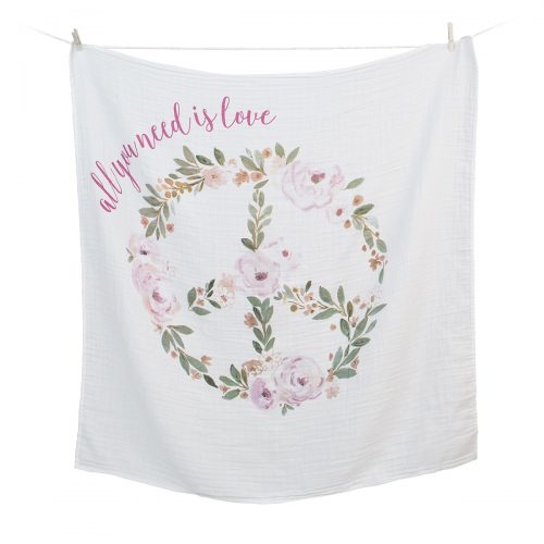 Lange en coton & cartes naissance "All you need is love"