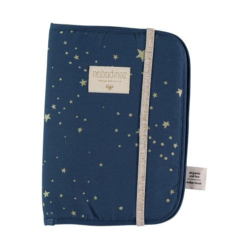 Protège carnet de santé en coton bio GOLD STELLA NIGHT BLUE