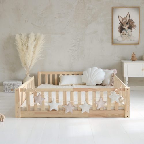 Lit Montessori 2 PLACES 140x200 avec barrière MIKKEL tendance scandinave boutique de meuble pour enfant lit sécurisé en bois massif saint pierre ile de la reunion 974