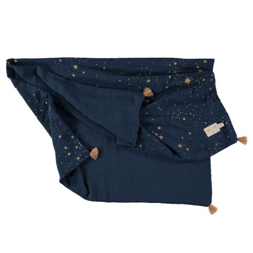 Couverture en coton bio TREASURE GOLD STELLA MIDNIGHT BLUE NOBODINOZ