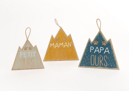 Décoration en bois papa maman et petit ours pour chambre bébé et enfant