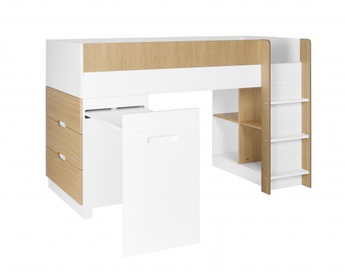 Lit mi-hauteur complet avec bureau et rangement OSLO Blanc/ Bois LIVRAISON ILE DE LA REUNION