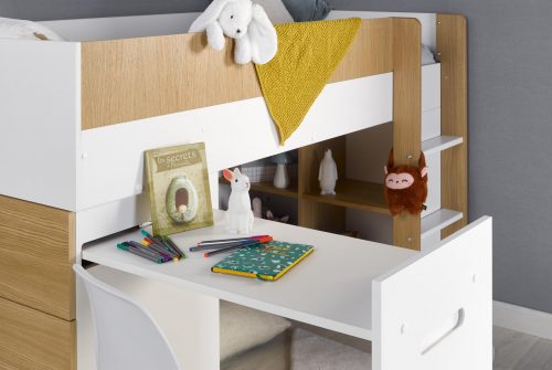 Lit mi-hauteur complet avec bureau et rangement OSLO Blanc/ Bois LIVRAISON ILE DE LA REUNION