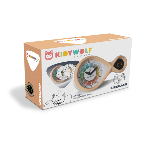 Kidyalarm bronze melon kidywolf 1er réveil pédagogique analogique et digitale pour apprendre à lire l'heure 2 alarmes réveil lumineux sans onde magasin déco enfant à st pierre 97410 livraison la réunion 974