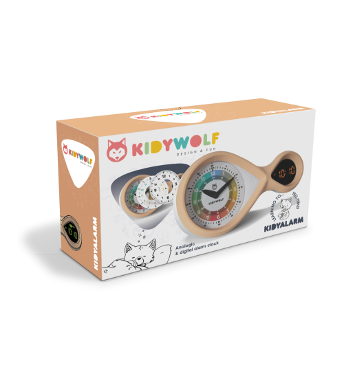 Kidyalarm bronze melon kidywolf 1er réveil pédagogique analogique et digitale pour apprendre à lire l'heure 2 alarmes réveil lumineux sans onde magasin déco enfant à st pierre 97410 livraison la réunion 974