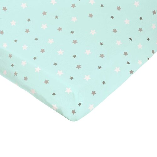 Drap housse imprimé 60x120 AQUA ÉTOILE GRIS