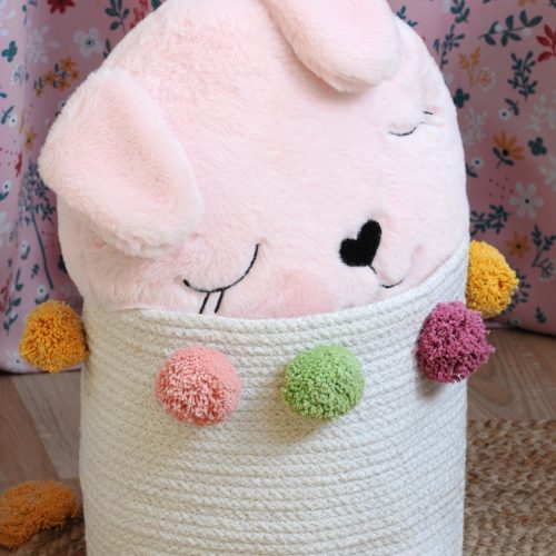 Coussin rond LAPIN ROSE PIMPRENELLE pour chambre enfant concept store décoration saint pierre reunion