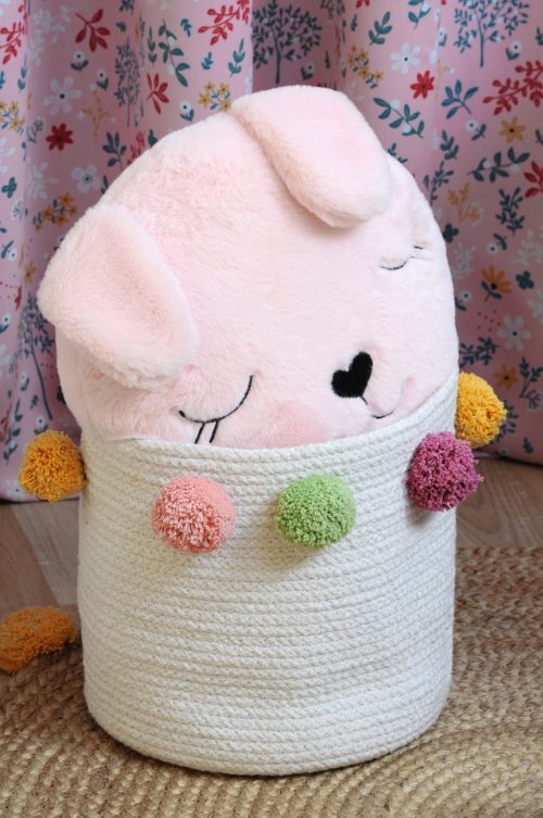 Coussin rond LAPIN ROSE PIMPRENELLE pour chambre enfant concept store décoration saint pierre reunion