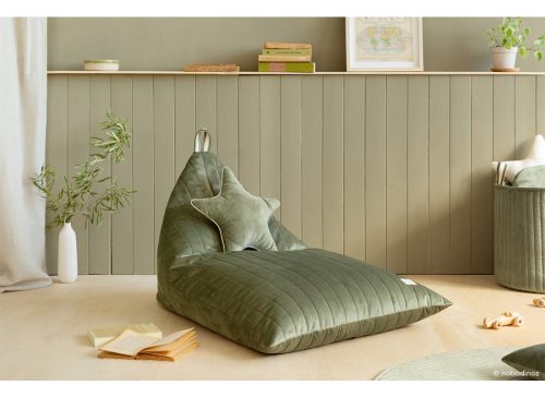 Pouf essaouira velvet olive green magasin de décos enfant à st pierre la Réunion revendeur officiel NOBODINOZ