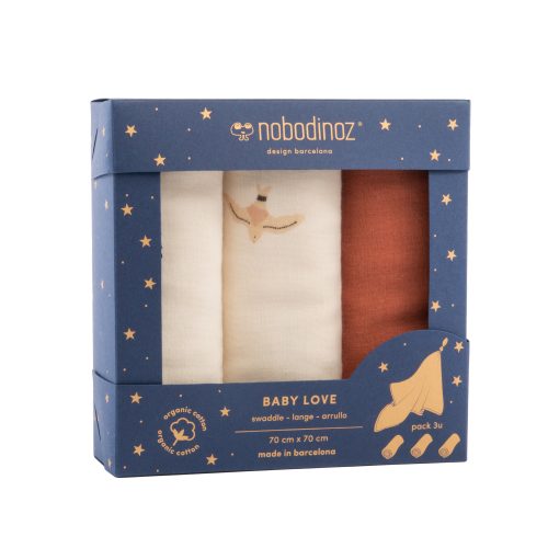 Lot de 3 langes Baby Love NOBODINOZ en coton bio saint pierre magasin de pour bébé ile de la reunion toffee