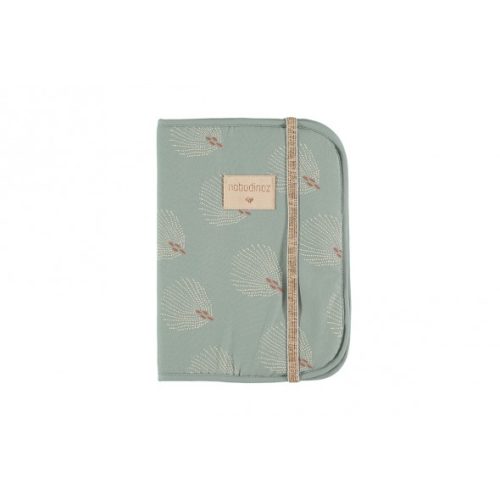 Protège carnet de santé en coton bio WHITE GATSBY ANTIQUE GREEN