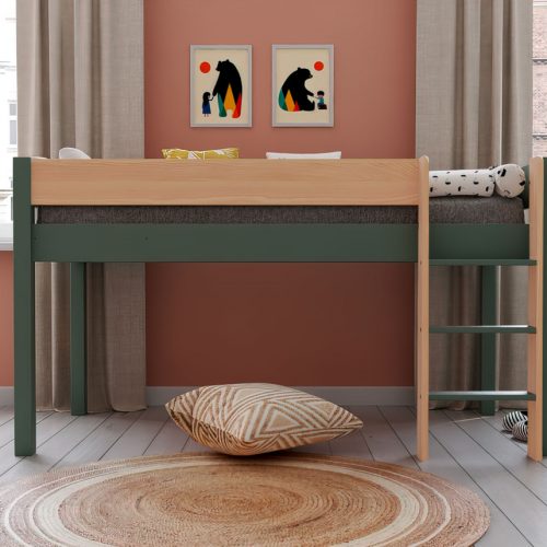 Lit surélevé Mi-Hauteur 90×190 cm  pour enfant magasin de mobilier meuble et décoration pour chambre d'enfant fille ou garçon ILE DE LA REUNION 974