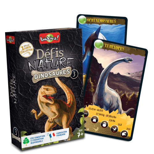 DEFIS NATURE Dinosaures jeu de carte jeu de société jeu écolo revendeur BIOVIVA magasin de jouet en bois st pierre 97410 La réunion 974 livraison