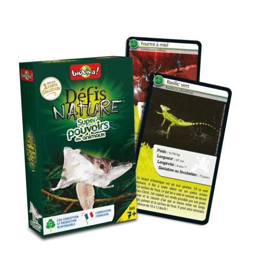 DEFIS NATURE super pouvoirs des animaux jeu de carte jeu de société jeu écolo revendeur BIOVIVA magasin de jouet en bois st pierre 97410 La réunion 974 livraison