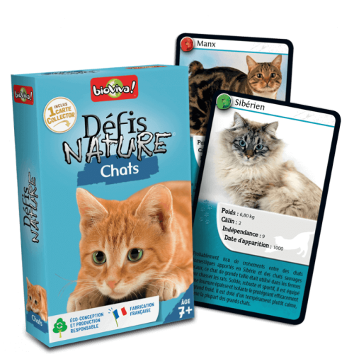 DEFIS NATURE CHATS jeu de carte jeu de société jeu écolo revendeur BIOVIVA magasin de jouet en bois st pierre 97410 La réunion 974 livraison