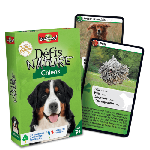 DEFIS NATURE CHIENS jeu de carte jeu de société jeu écolo revendeur BIOVIVA magasin de jouet en bois st pierre 97410 La réunion 974 livraison