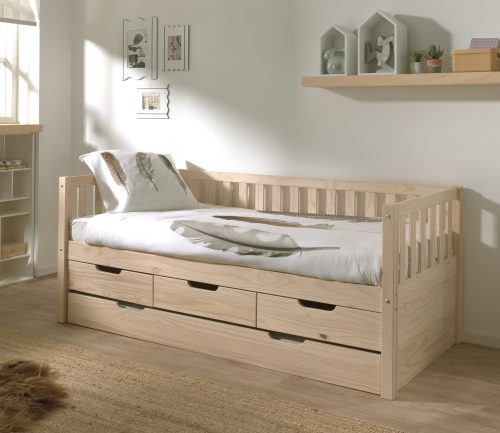 Lit 90x200 banquette gigogne avec tiroirs ISLANDE BOIS vendeur de meuble pour enfant et ado sur la reunion 974 livraison sur toute l'ile meuble en bois massif écologique