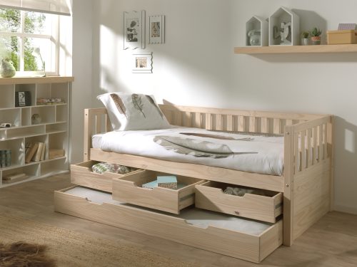 Lit 90x200 banquette gigogne avec tiroirs ISLANDE BOIS vendeur de meuble pour enfant et ado sur la reunion 974 livraison sur toute l'ile meuble en bois massif écologique