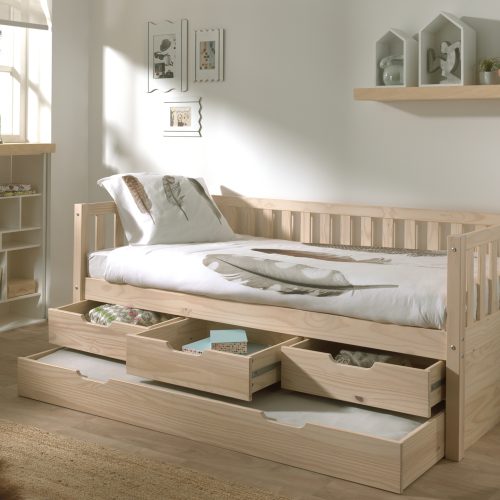 Lit 90x200 banquette gigogne avec tiroirs ISLANDE BOIS vendeur de meuble pour enfant et ado sur la reunion 974 livraison sur toute l'ile meuble en bois massif écologique