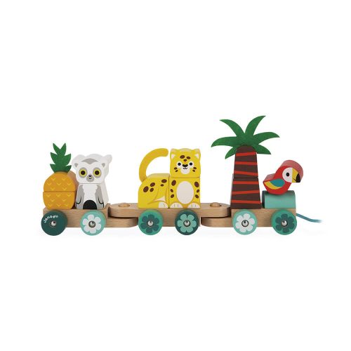 Train à tirer tropical tropik éveil bébé jouet jeune enfant jeu à tirer magasin de jouet en bois revendeur officiel JANOD Livraison la réunion 974 Saint-Pierre 97410