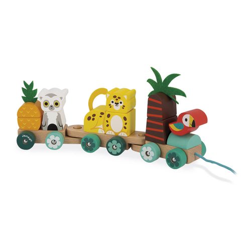 Train à tirer tropical tropik éveil bébé jouet jeune enfant jeu à tirer magasin de jouet en bois revendeur officiel JANOD Livraison la réunion 974 Saint-Pierre 97410