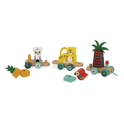 Train à tirer tropical tropik éveil bébé jouet jeune enfant jeu à tirer magasin de jouet en bois revendeur officiel JANOD Livraison la réunion 974 Saint-Pierre 97410