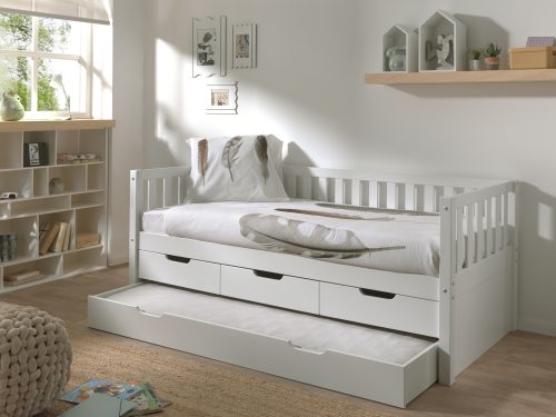 Lit 90x200 banquette gigogne avec tiroirs ISLANDE BLANC vendeur de meuble pour enfant et ado sur la reunion 974 livraison sur toute l'ile meuble en bois massif écologique