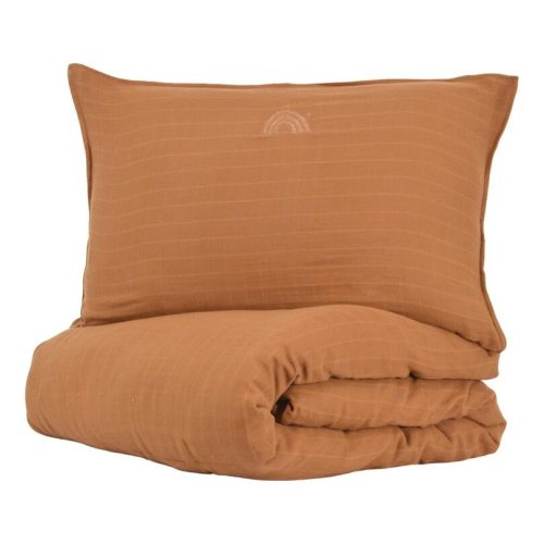 Parure housse de couette 100X140 coton bio uni gaze de coton bio caramel revendeur LITTLE CREVETTE magasin pour enfant st pierre 97410 livraison 974 La Réunion