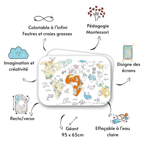 Coloriboard MAP MONDE table à colorier mobilier montessori magasin de déco pour chambre d'enfants à st pierre 97410 la Réunion 974
