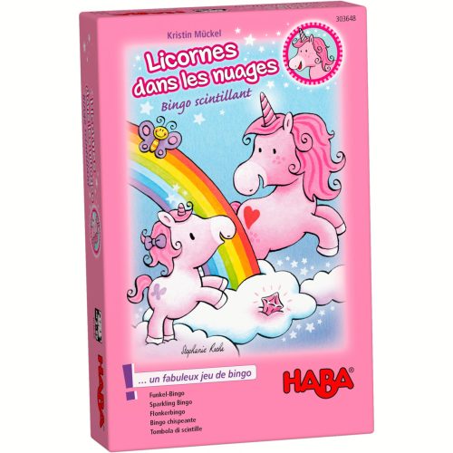 Licorne dans les nuage bingo scintillant jeu de société BINGO revendeur officiel HABA Ile de la Réunion 974 magasin de jouet en bois à st pierre 97410 jeu de société HABA